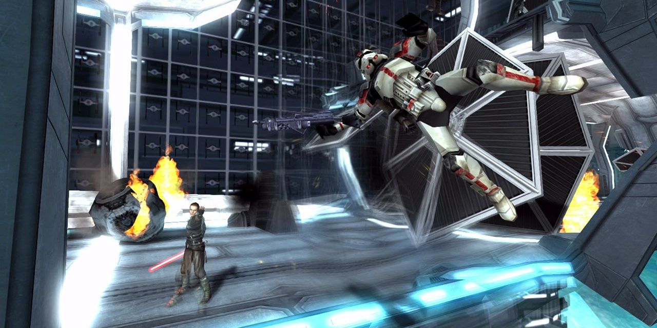 Starkiller and a Stormtrooper in Star Wars: The Force Unleashed