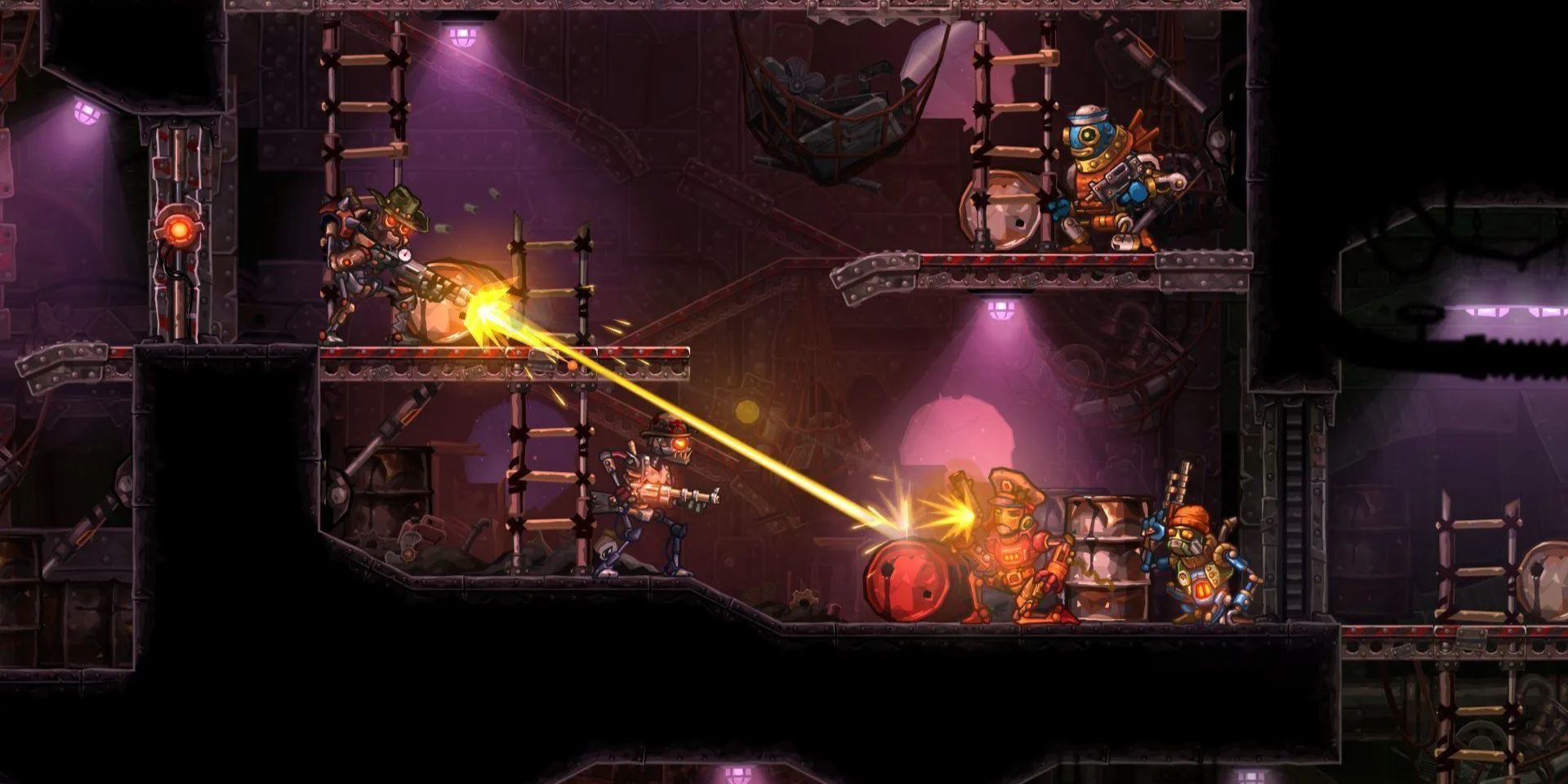 A combat scene in Steamworld Heist