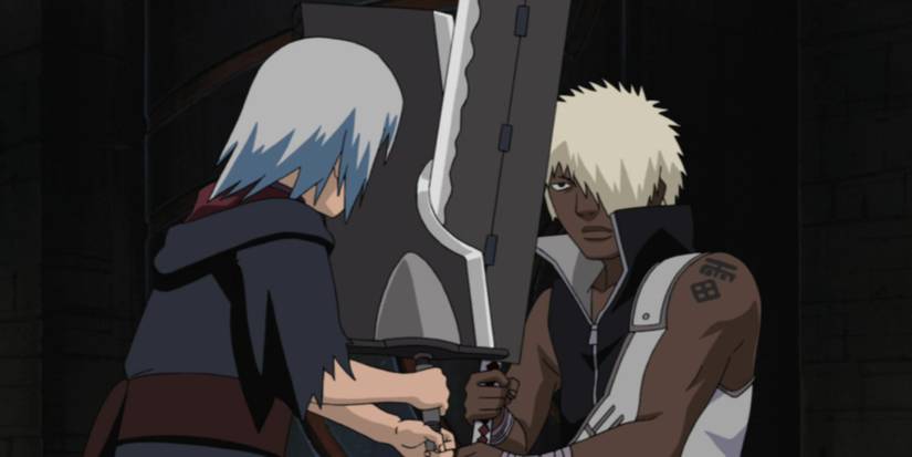 Darui clashes with Suigetsu at the Five Kage Summit in Naruto: Shippuden.