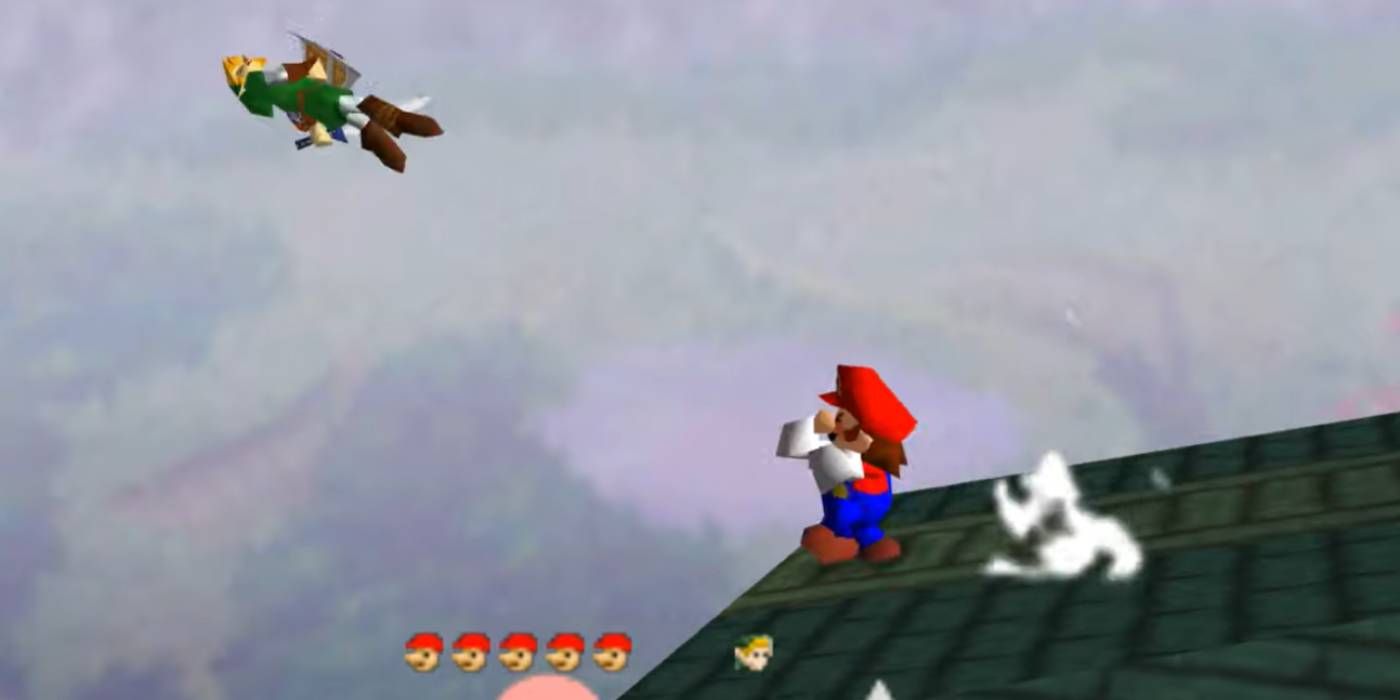 Mario throwing Link in Super Smash Bros.