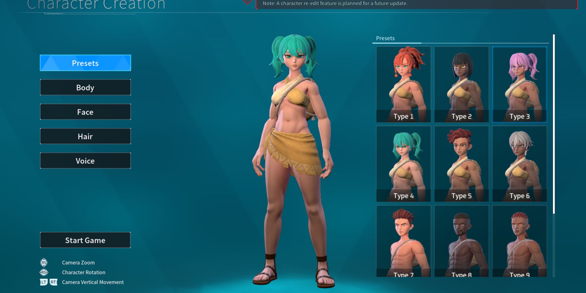The character creator in Palworld