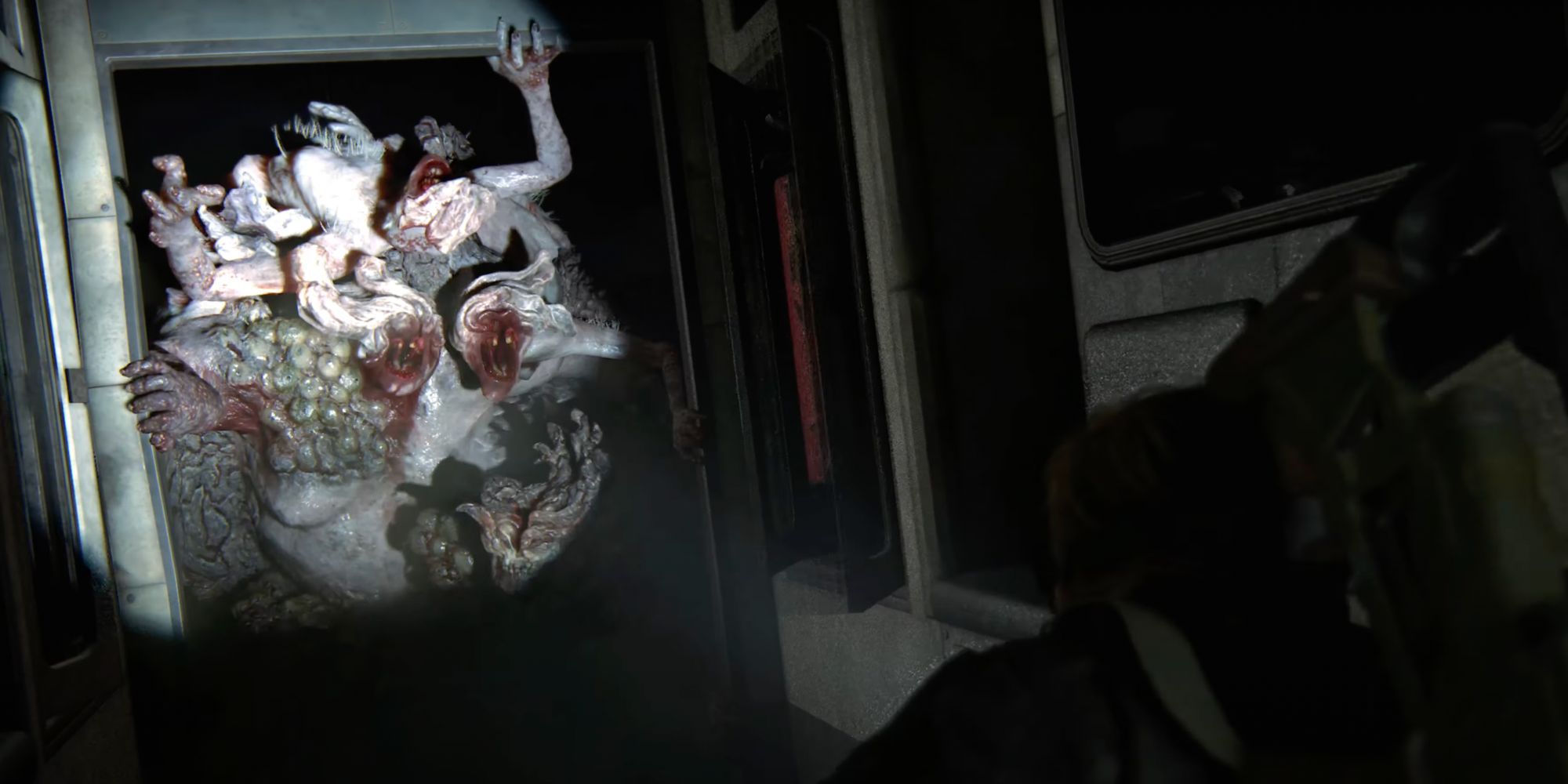 The Last of Us 2 Remastered's Rat King clambering through a hospital door