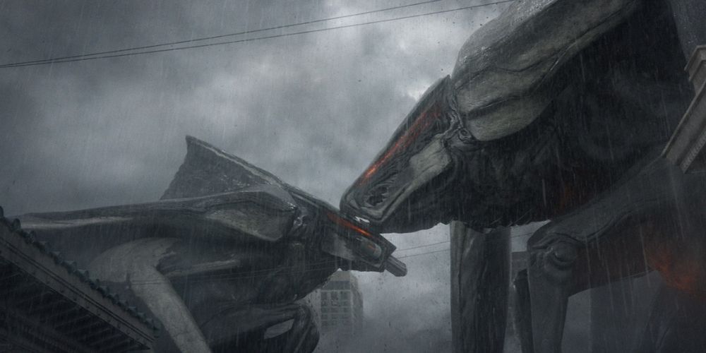 The MUTOs mating in Godzilla (2014).