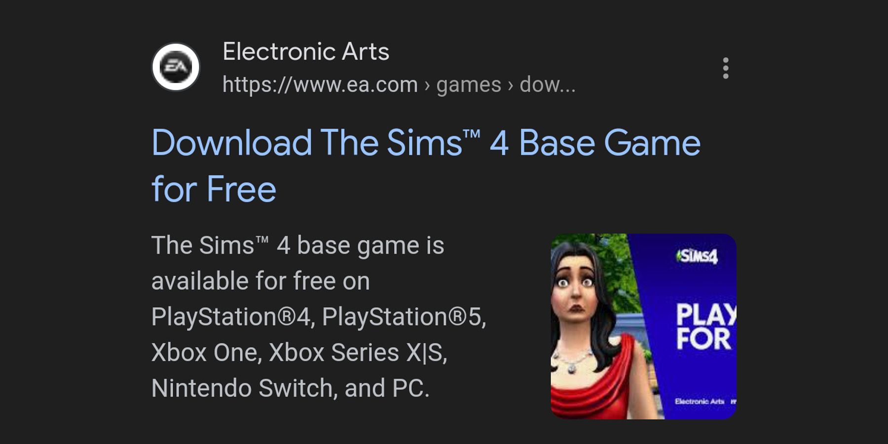 The Sims 4 accidental Nintendo Switch listing