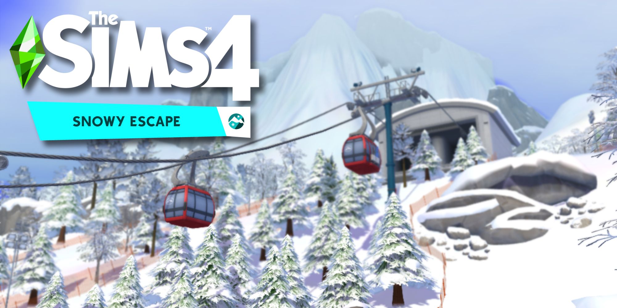 Mt. Komorebi is the coldest world in The Sims 4, pictured is the chairlift and the mountain in the background