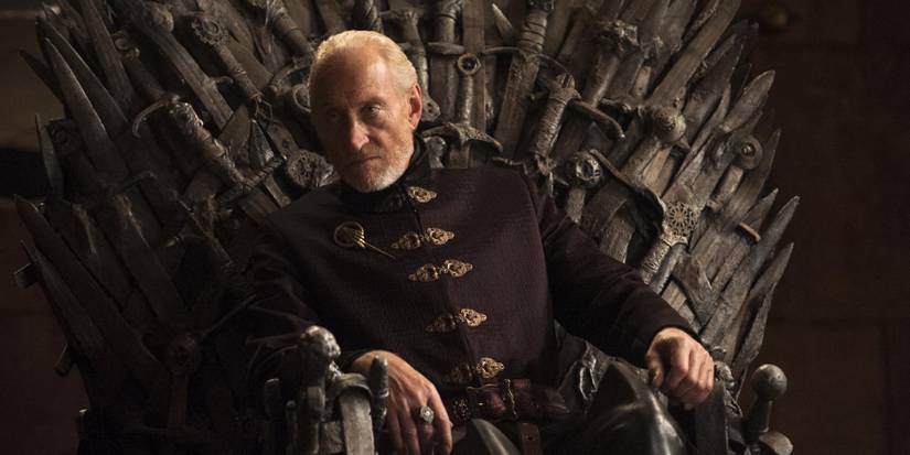 Tywin Lannister on the Iron Throne in Game of Thrones.