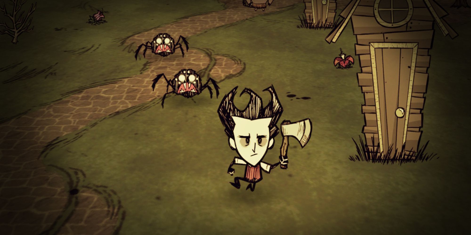 Wilson in Don’t Starve being chased by spiders