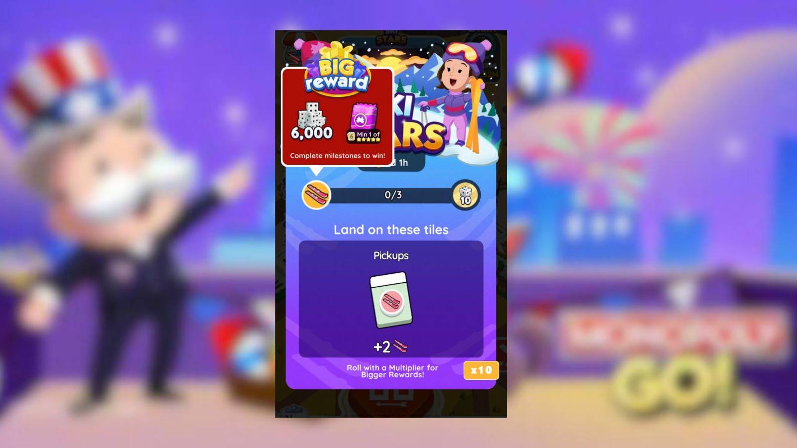 ski stars rewards monopoly go