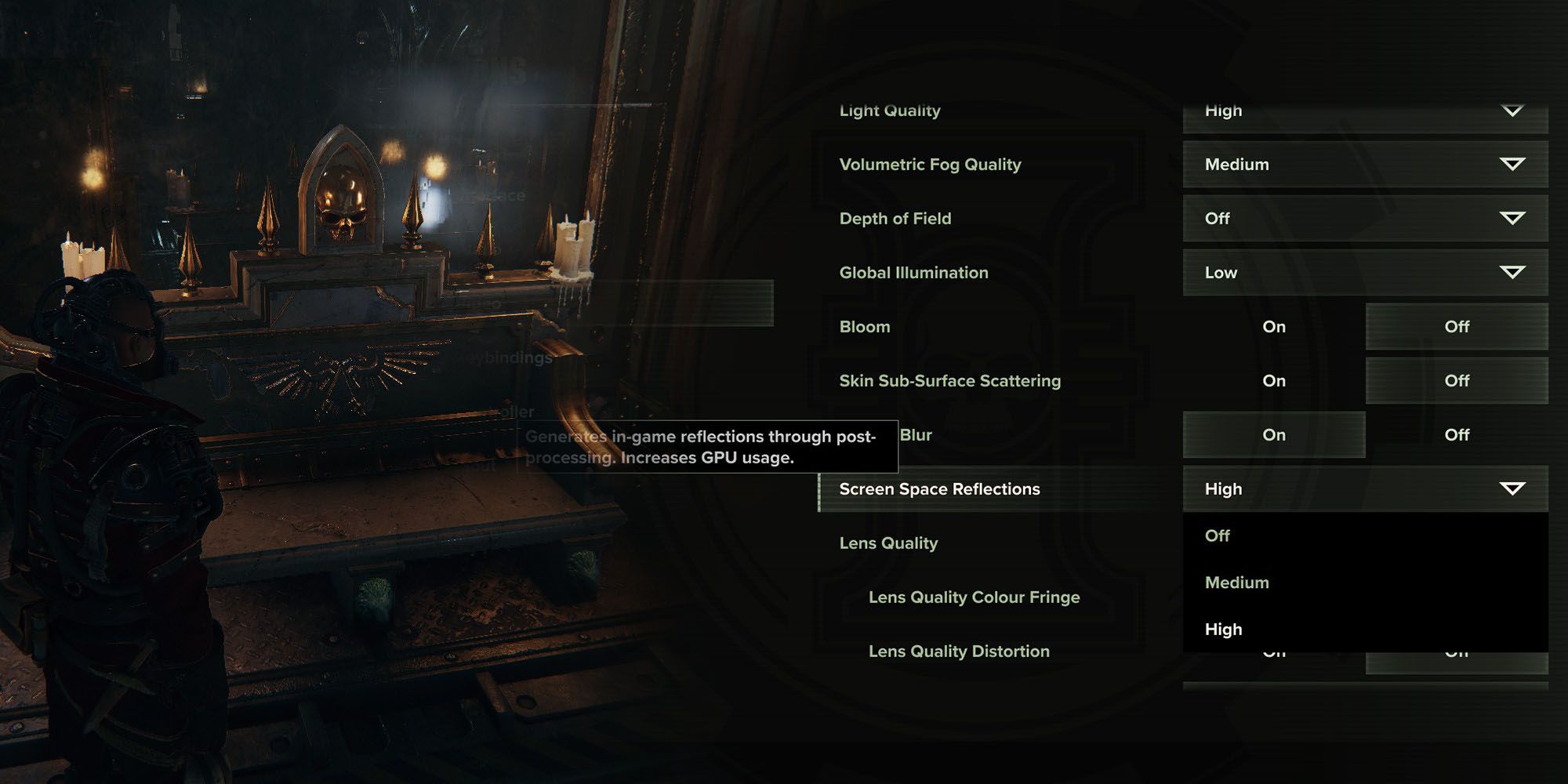 Warhammer 40k Darktide - Example Of Screen Space Reflection Option and Reflection In-Game