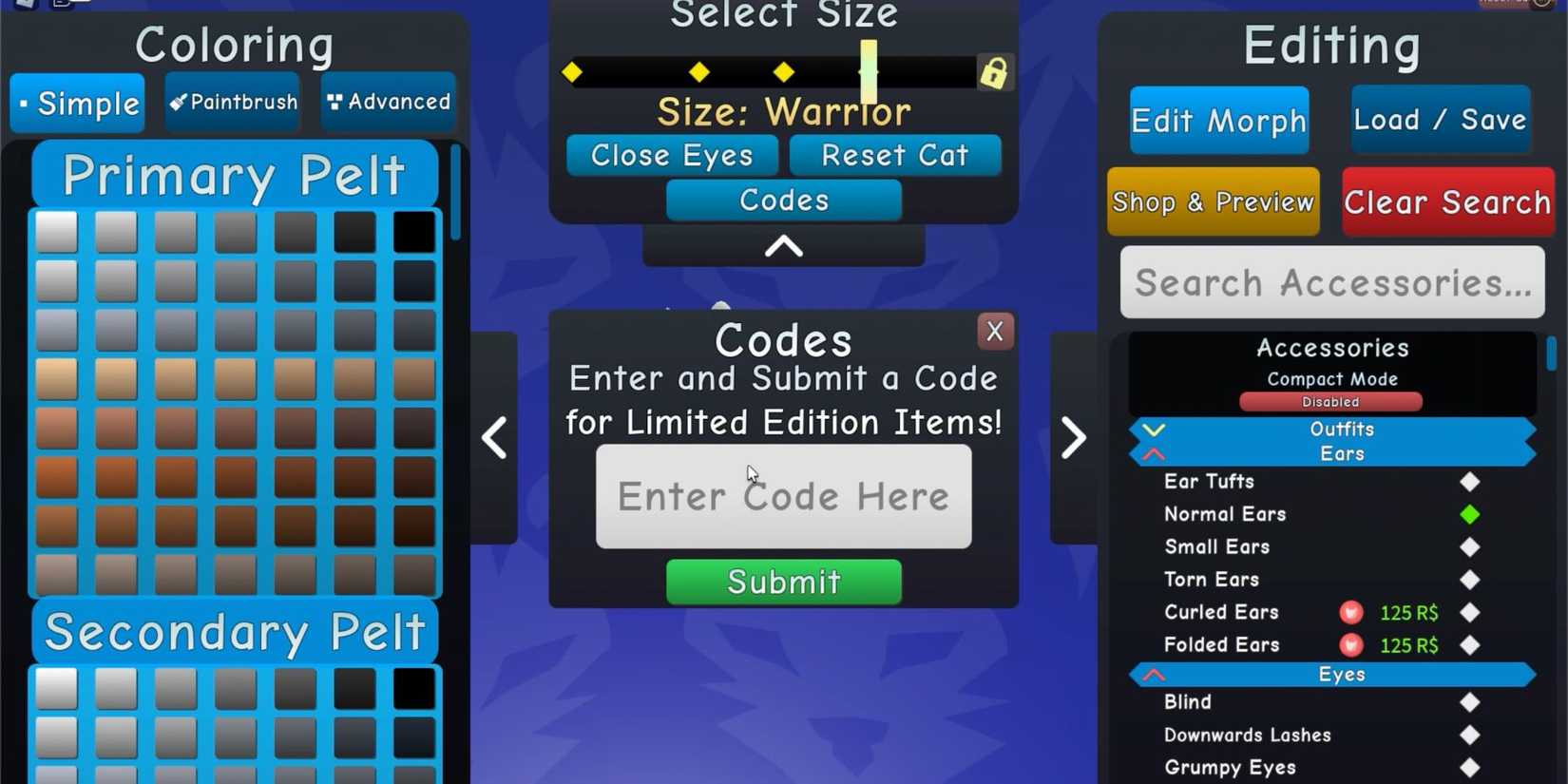 Roblox: Warrior Cats: Ultimate Edition Codes