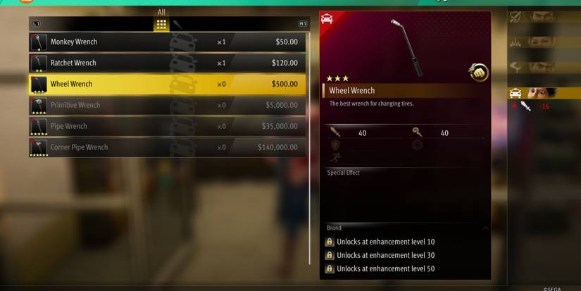 Wheel Wrench weapon in Like a Dragon Infinite Wealth