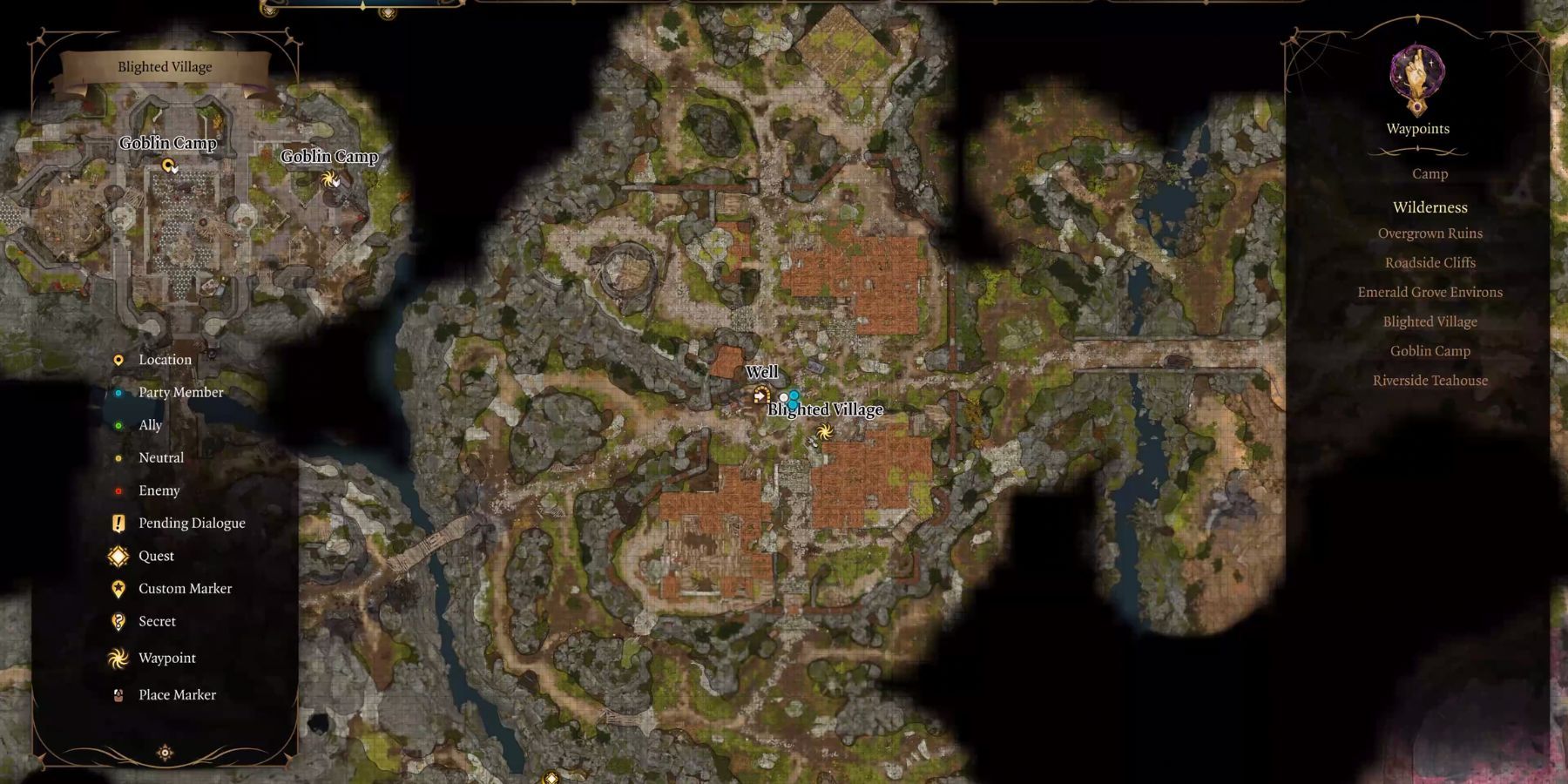 Baldur's Gate 3: the Blighted Village location on the map