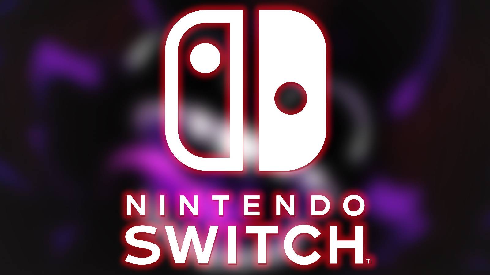 white Nintendo Switch logo with red outer glow on blurred creepy rabbit artwork from The Bunny Graveyard