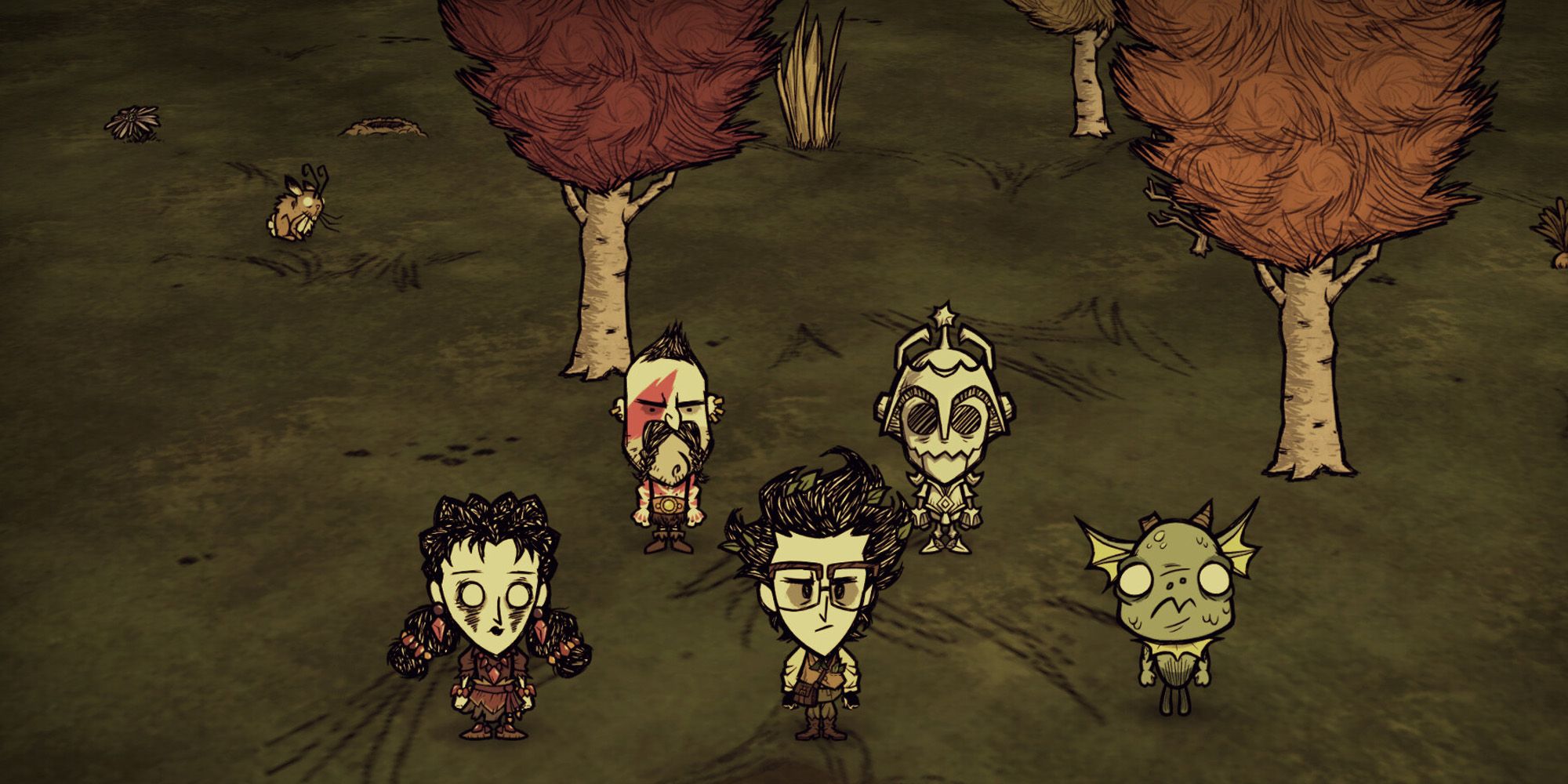 Wilson, Willow, Wolfgang, and Wurt in Don't Starve Together