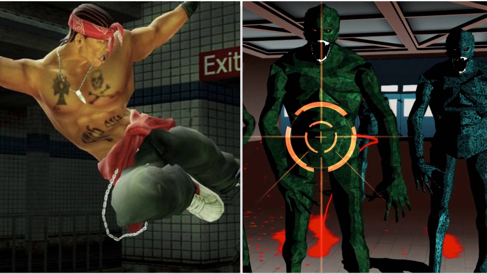 Wrestling in Def Jam Fight For NY and Shooting enemies in Killer7