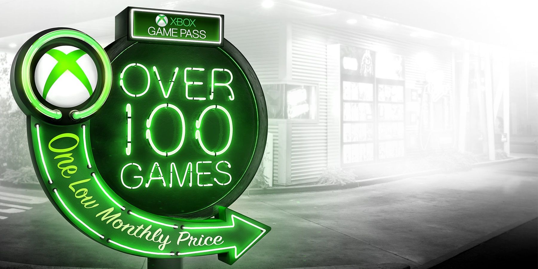 xbox game pass neon sign pointing