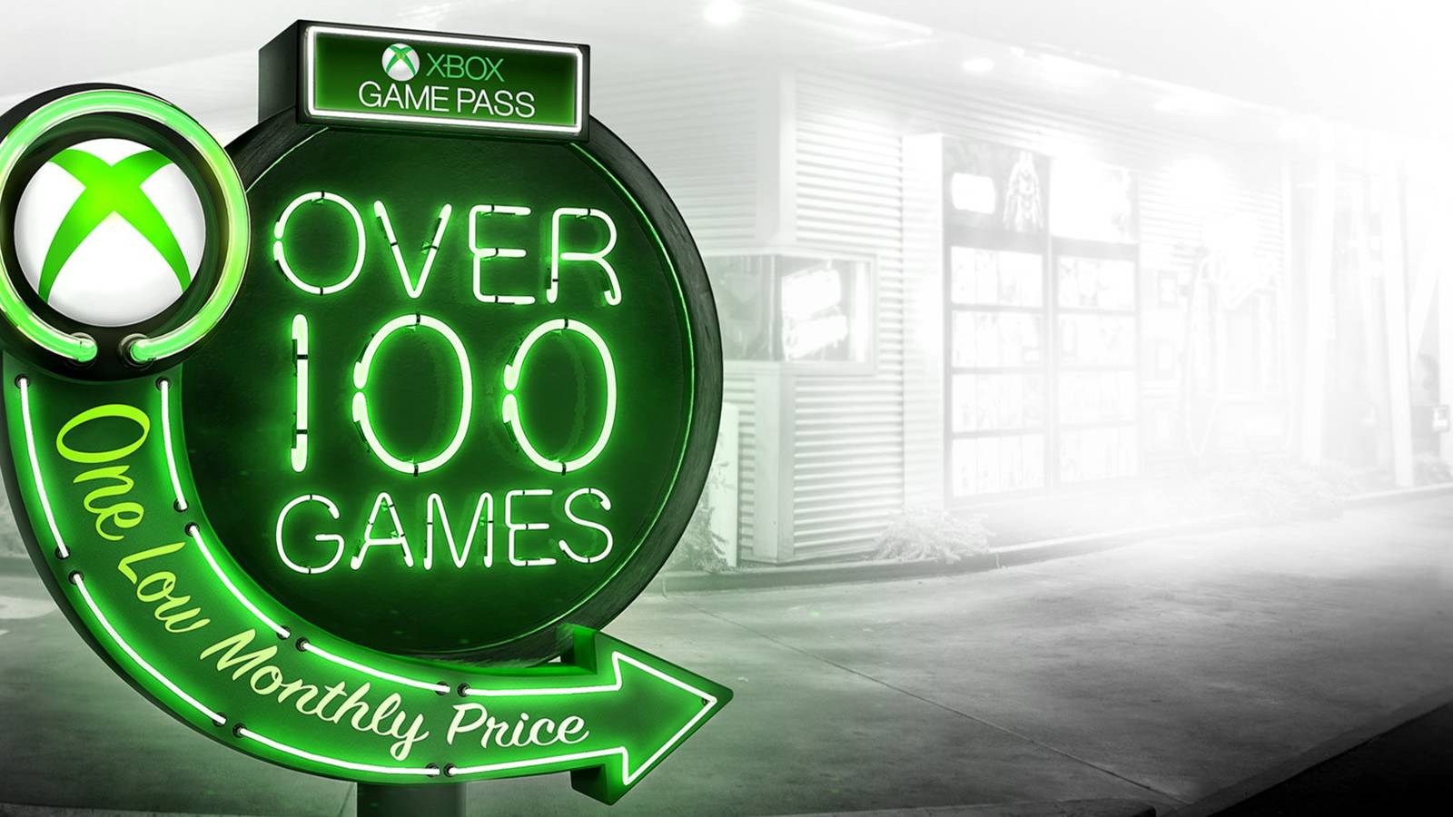 xbox game pass neon sign pointing