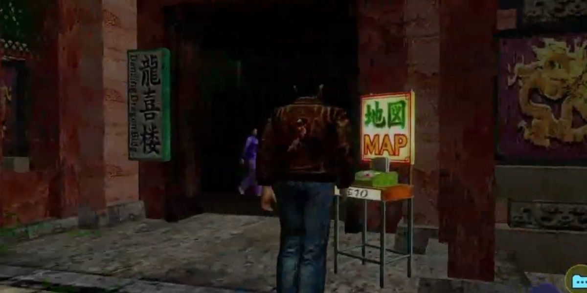 ryo standing in front of a building in shenmue 2