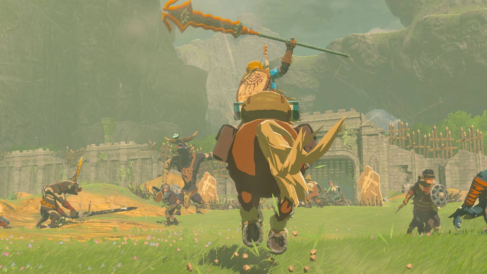 A screenshot of Link charging into battle on his horse in The Legend of Zelda: Tears of the Kingdom.