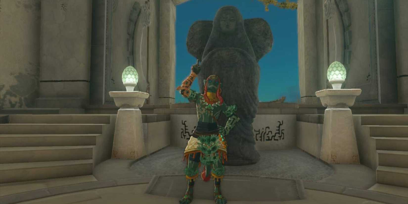Link wearing the Ancient Hero's Aspect and posing in The Legend of Zelda Tears of the Kingdom