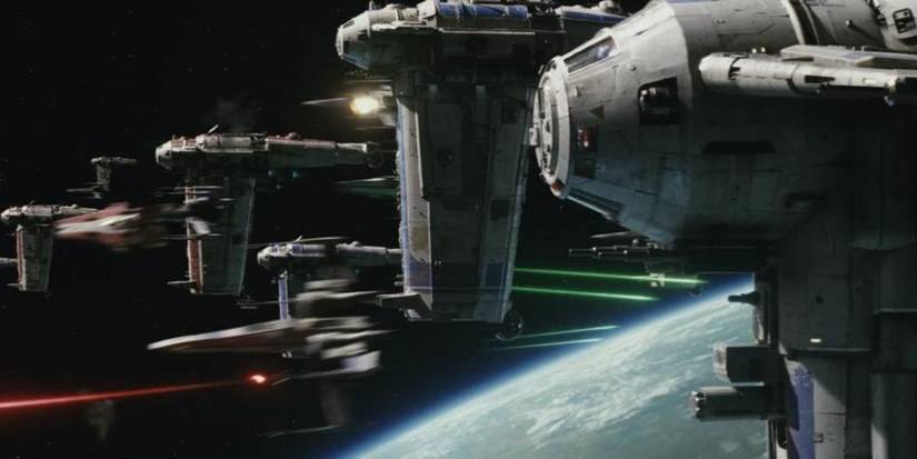 Bombers and X-wings in the Battle of D'Qar in space