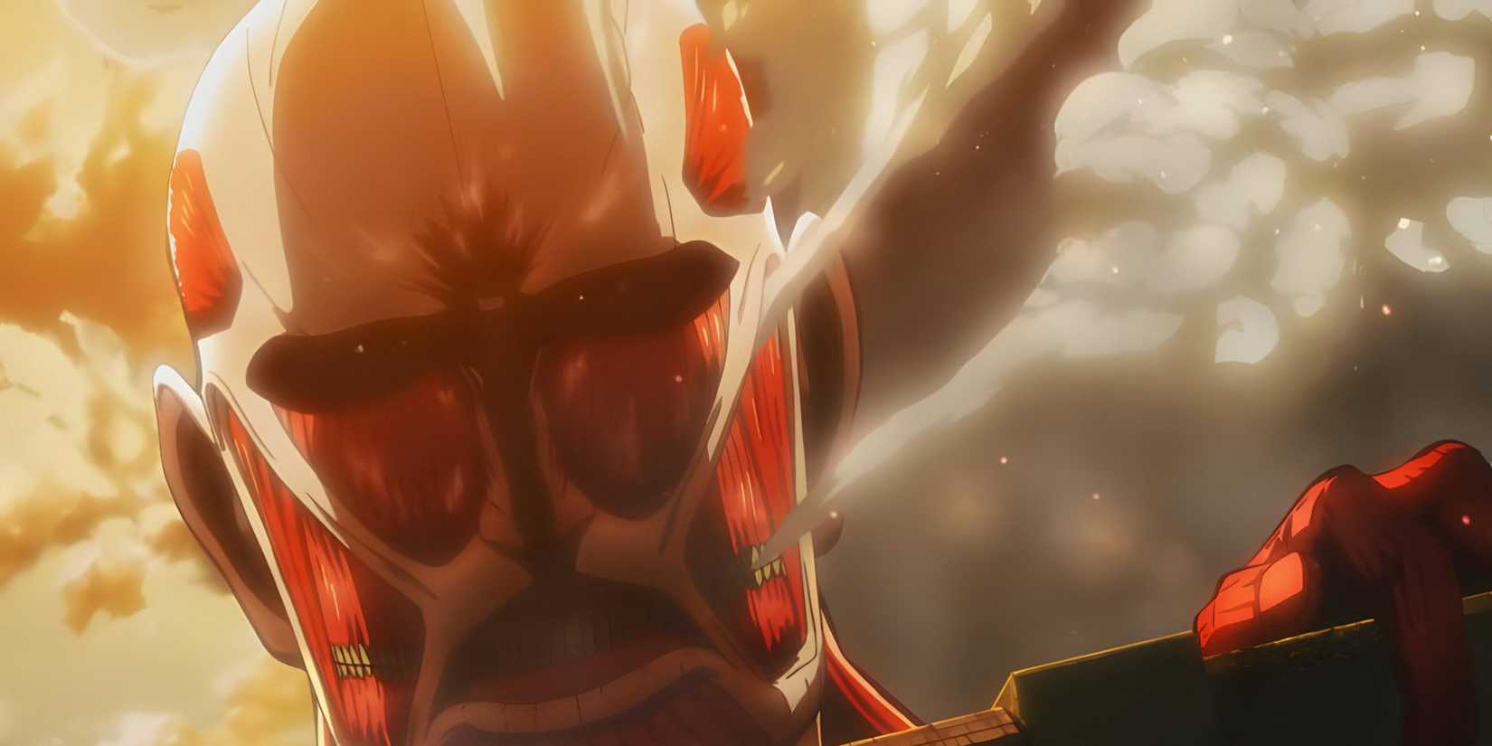 The Colossal Titan appears and prepares to breach Wall Maria in Attack on Titan