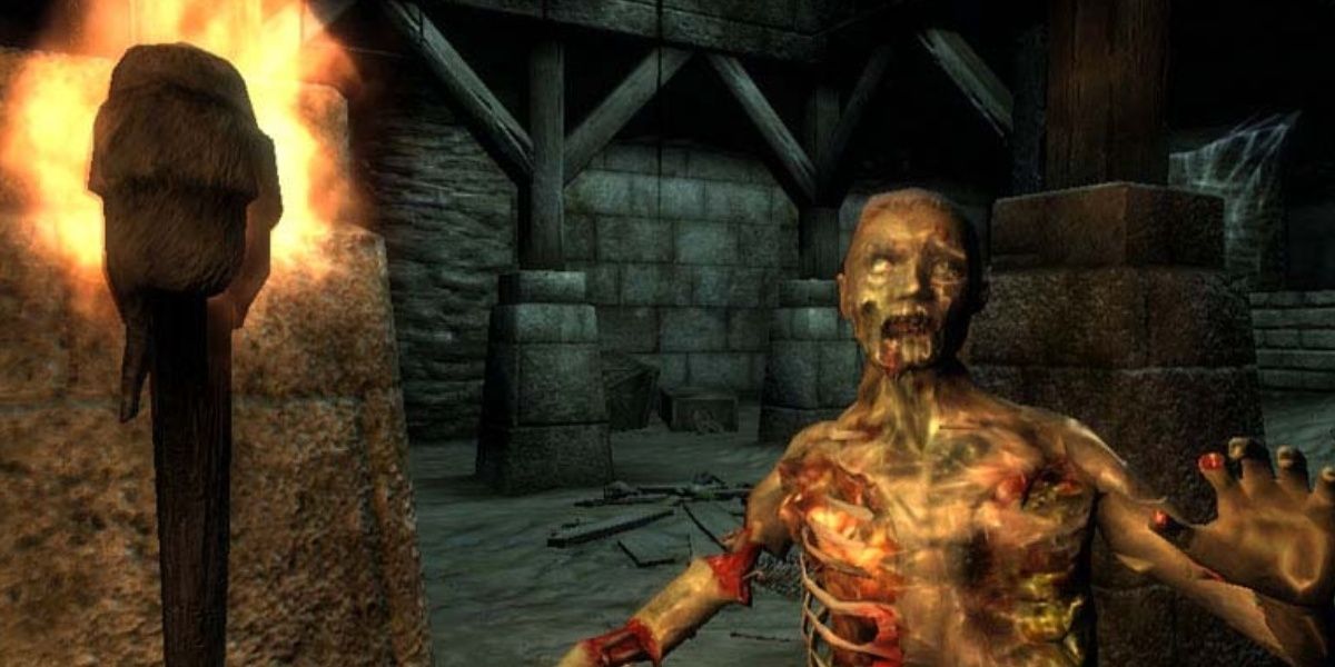 the player fighting a zombie in elder scrolls 4