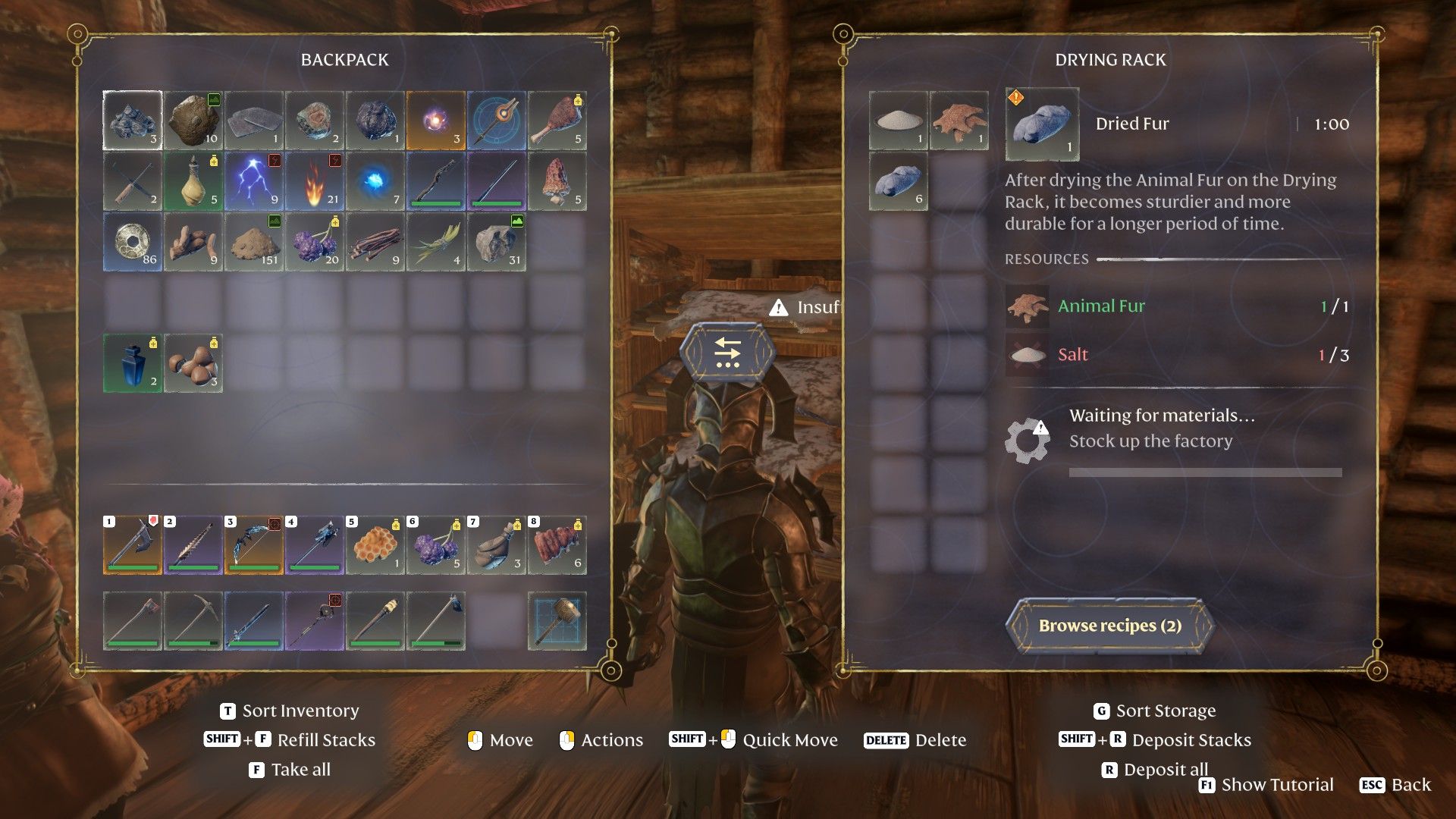 The Drying Rack's crafting screen in Enshrouded