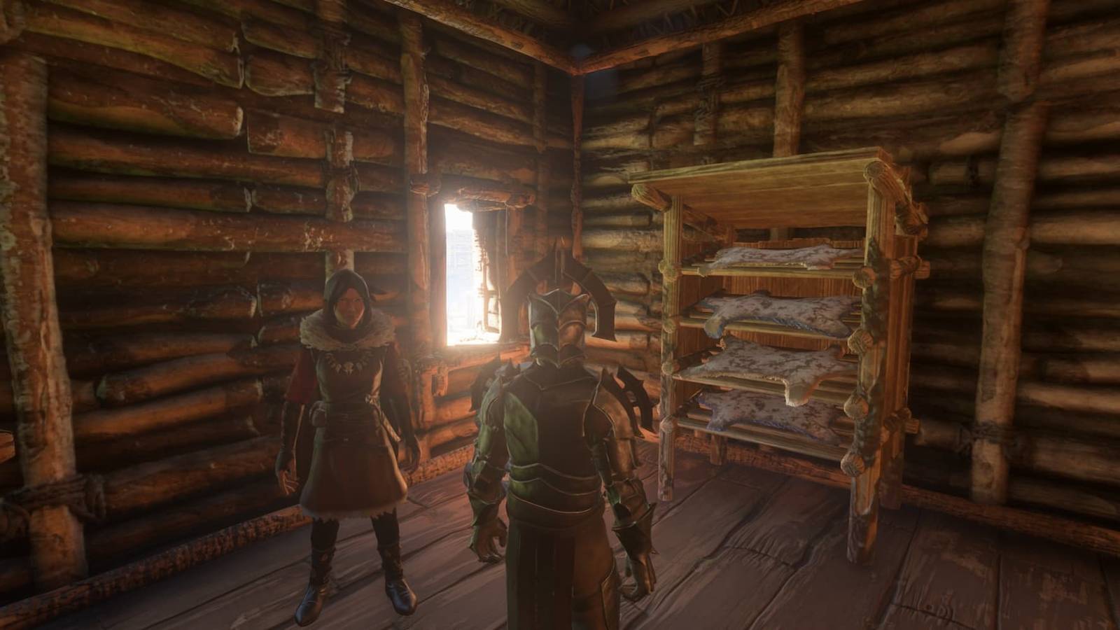 Drying Rack with the Hunter in Enshrouded