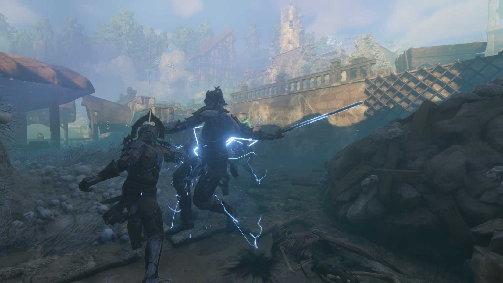 Attacking with chain lightning in Enshrouded