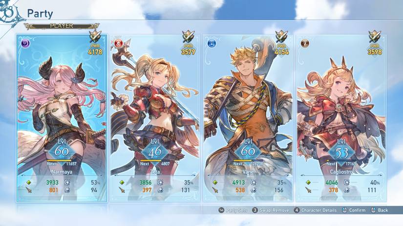 team comp featuring narmaya in Granblue Fantasy Relink