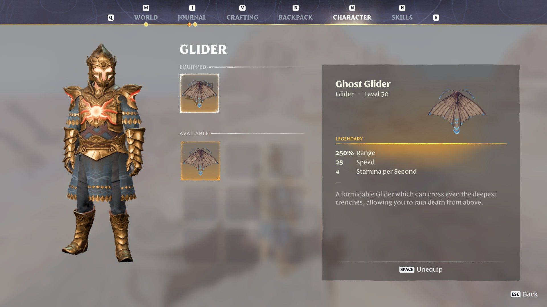 The Ghost Glider's stats in Enshrouded