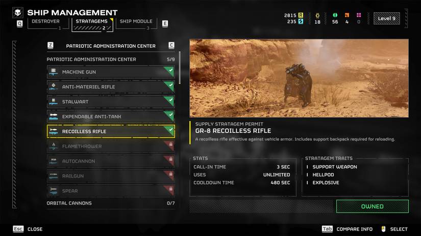 The recoilless rifle in Helldivers 2