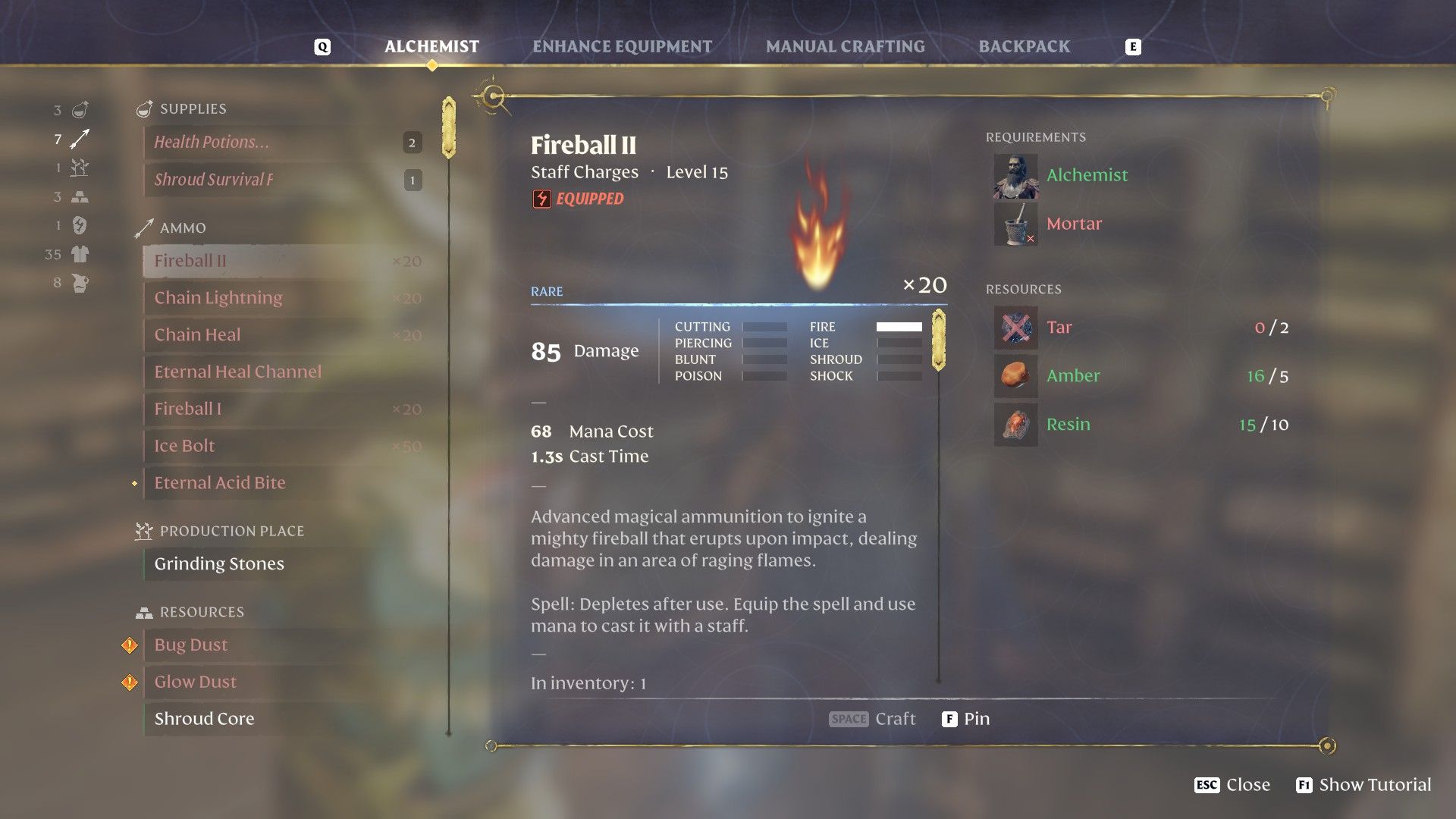 Recipe for Fireball II in Enshrouded