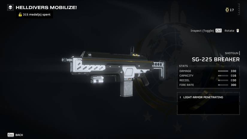 The SG-225 Breaker in Helldivers 2