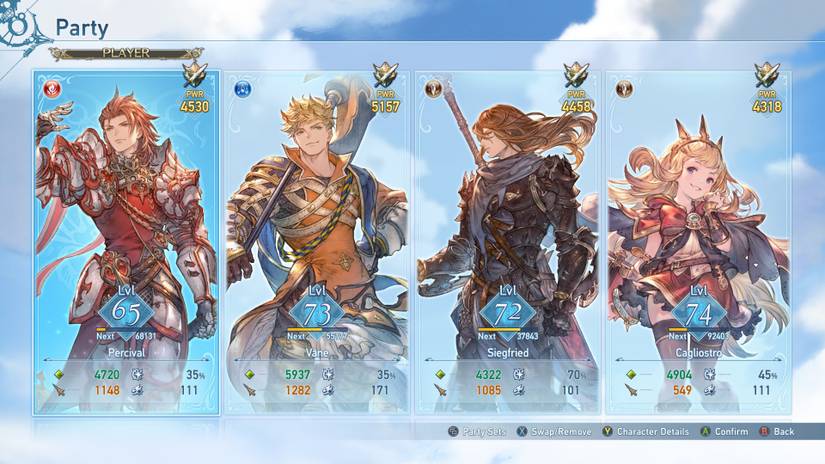One possible Percival-centric team in Granblue Fantasy Relink
