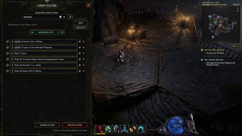 Sample loot filter for acolytes in Last Epoch