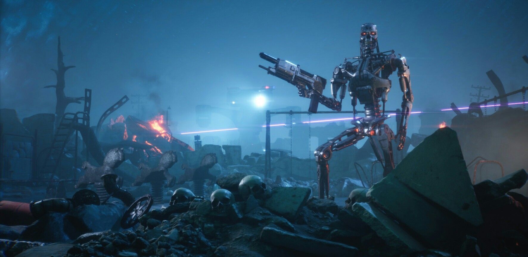 Terminator exoskeleton gun wielding ai