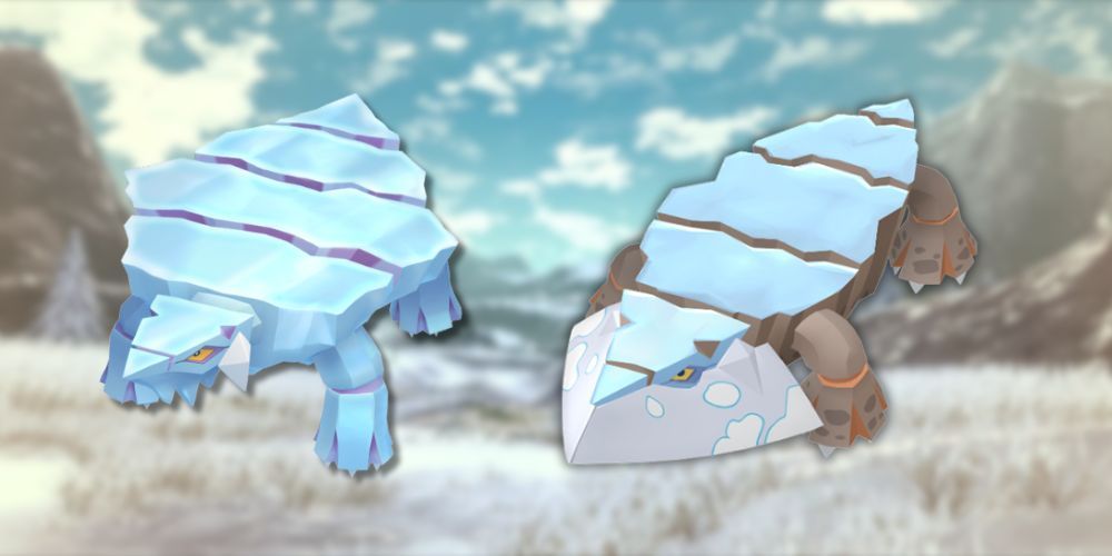 3D models of Kalosian Avalugg and Hisuian Avalugg.