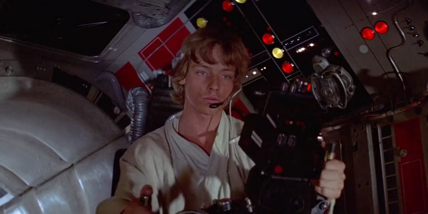 Luke Skywalker escaping the Death Star in Millenium Falcon, shooting down TIE fighters