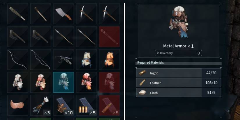 Crafting Metal Armor on Workbench