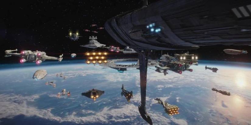 A fleet of ships gathering for the Battle of Scarif