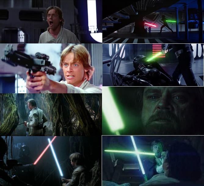 Various moments of Luke Skywalker reacting emotionally and irrationally in the Star Wars movies.