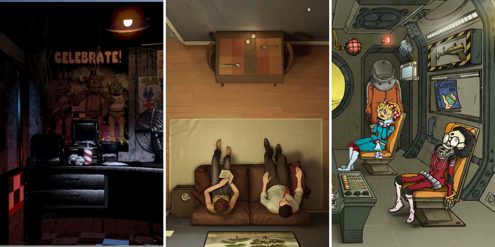 A grid showing the games Five Nights at Freddy's, Twelve Minutes, and 60 Parsecs