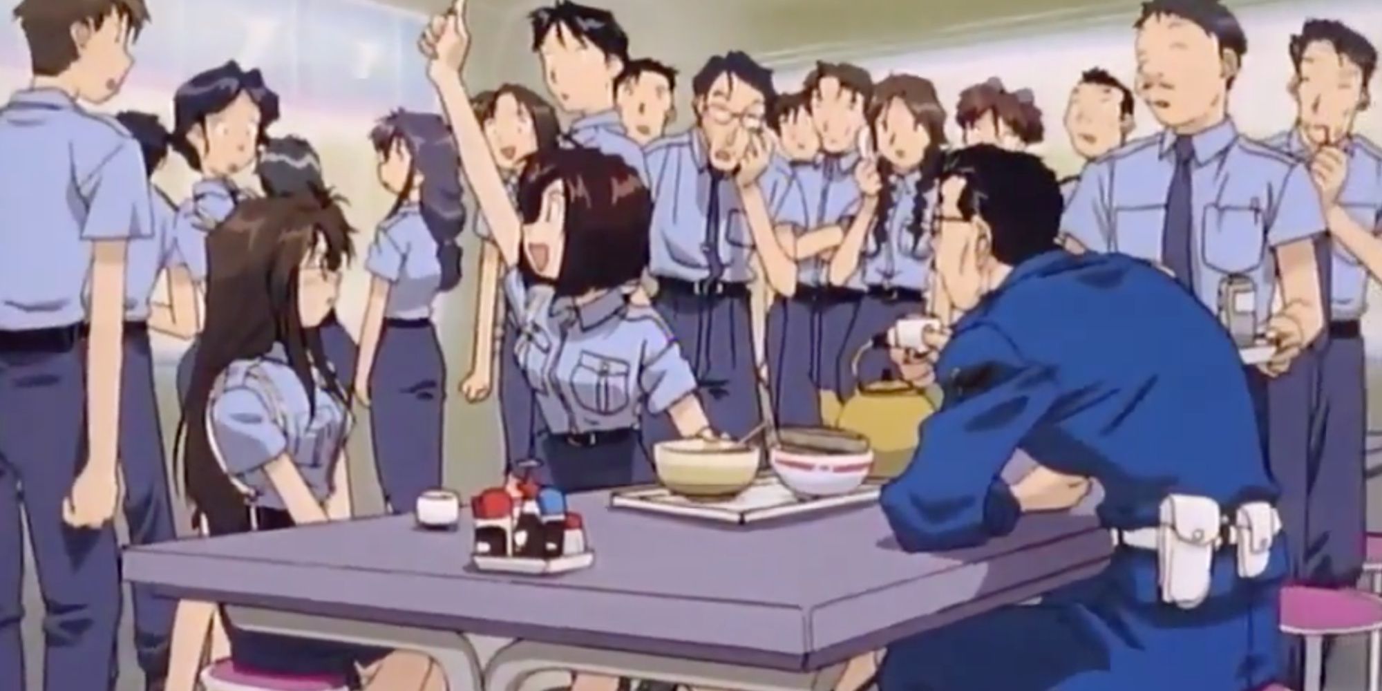 A scene featuring characters in You're Under Arrest