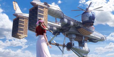 Aerith watching the Highwind airship take off in Final Fantasy 7