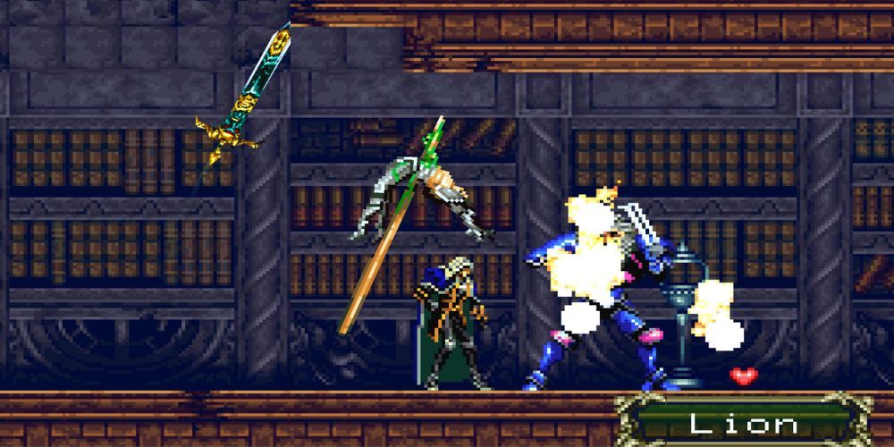 Alucard fighting enemies while exploring Dracula's castle.