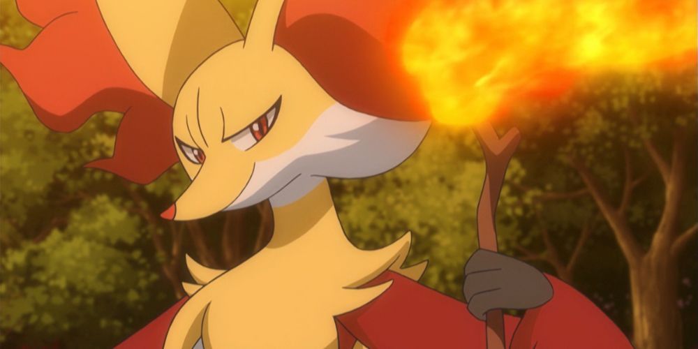 Aria's Delphox shows off its fire wand.