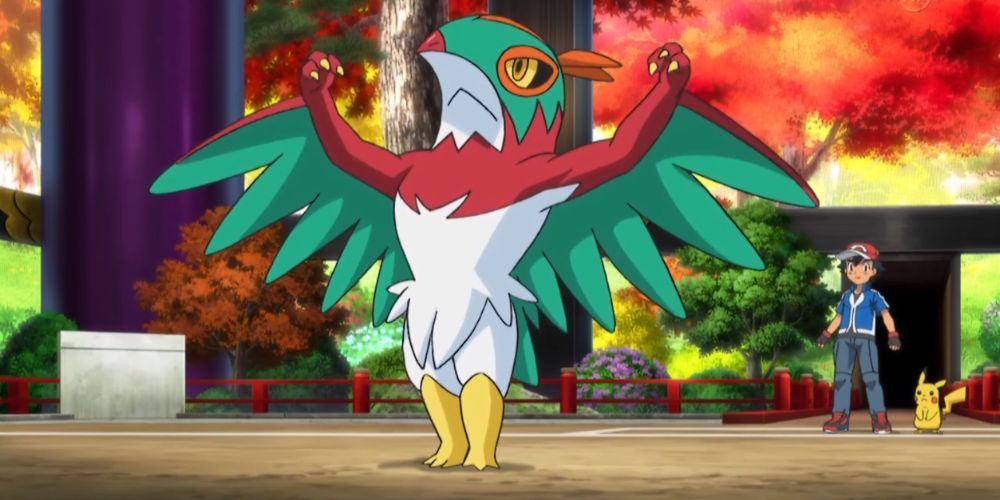 Ash's Hawlucha, standing proudly before battle.