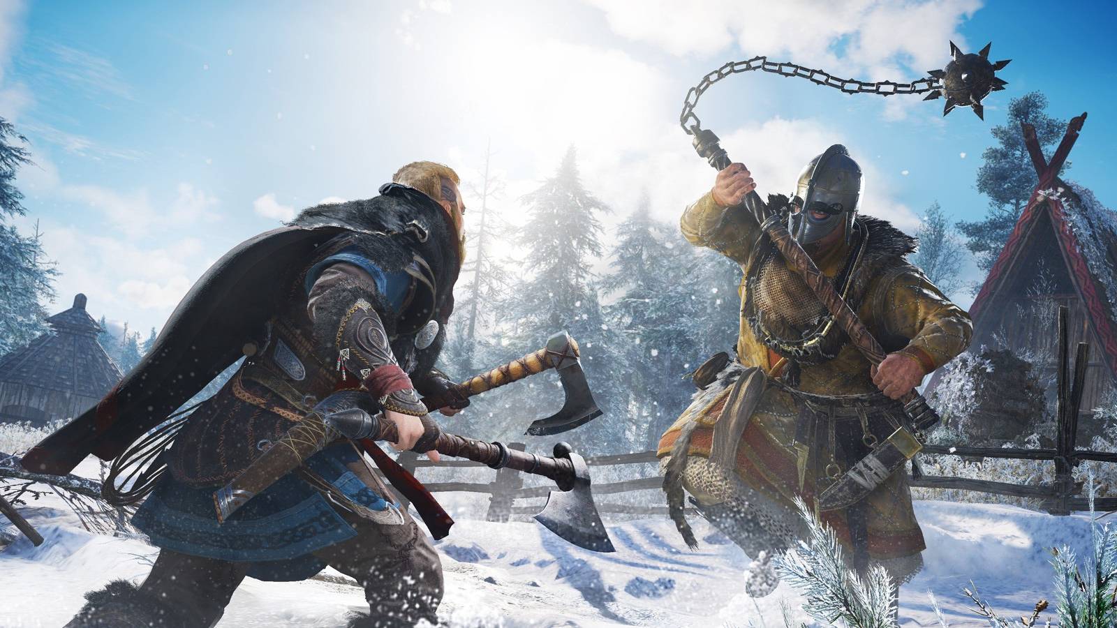 Eivor in combat and dual wielding axes in assassin's creed valhalla